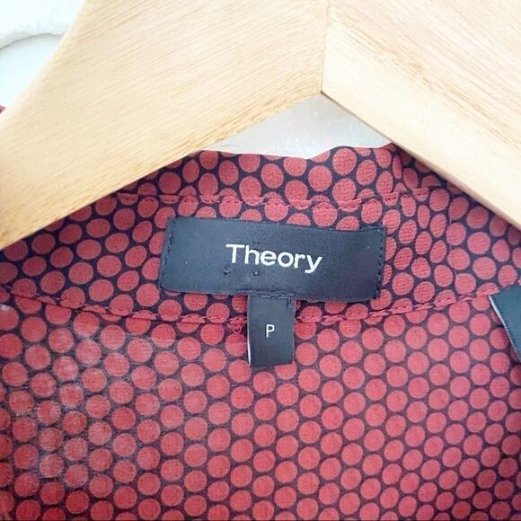 Theory Maroon pattern sheer button down shirt silk - Picture 5 of 8